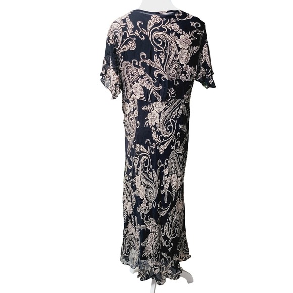 Lola P. Vintage Maxi Dress Paisley Print Cocktail Flowy Black Beige XL Beaded‎ - Picture 2 of 7
